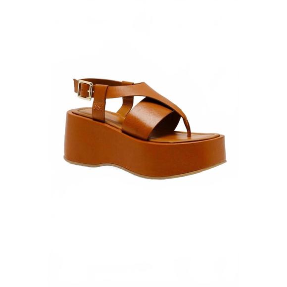 NEW FREE PEOPLE women's holt flatform sandal in cognac - Picture 1 of 5